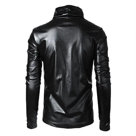 Mens Pu Leather Sweatshirt Pu Tops Streetwear Nightclub Youth Trend Campus Performance Male Long-Sleeve Tops Men'S Clothing 2024