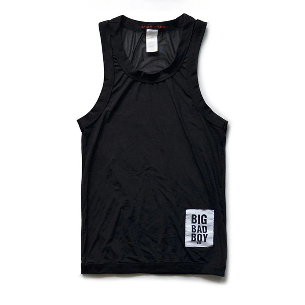 Comprar black Mens Sexy See-through  Elastic Solid Color Vest