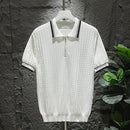 Mens Polo Shirt Summer Ice Silk Solid Classic Retro Texture Veins Short Sleeve Daily T-Shirt Youth Men's Slim Trendy Tops 2024-1