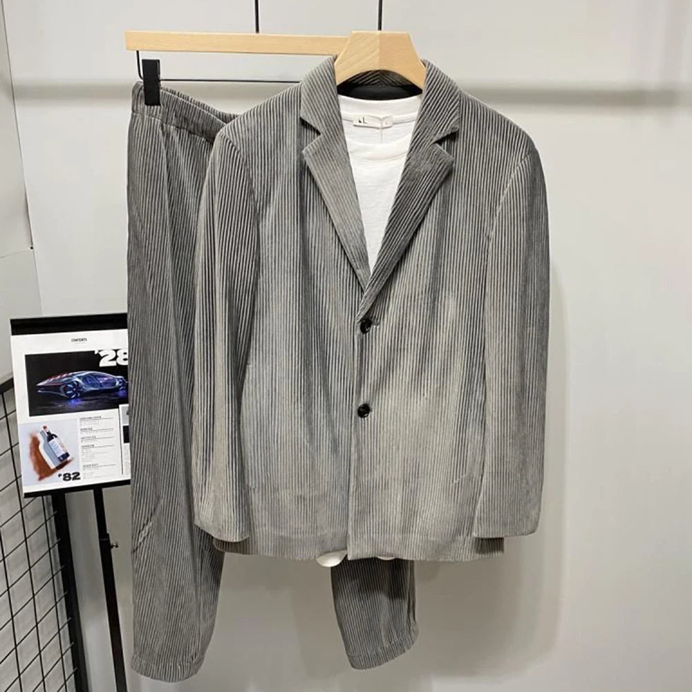 Comprar grey Mens Corduroy Suit Jacket Straight Pants Suit