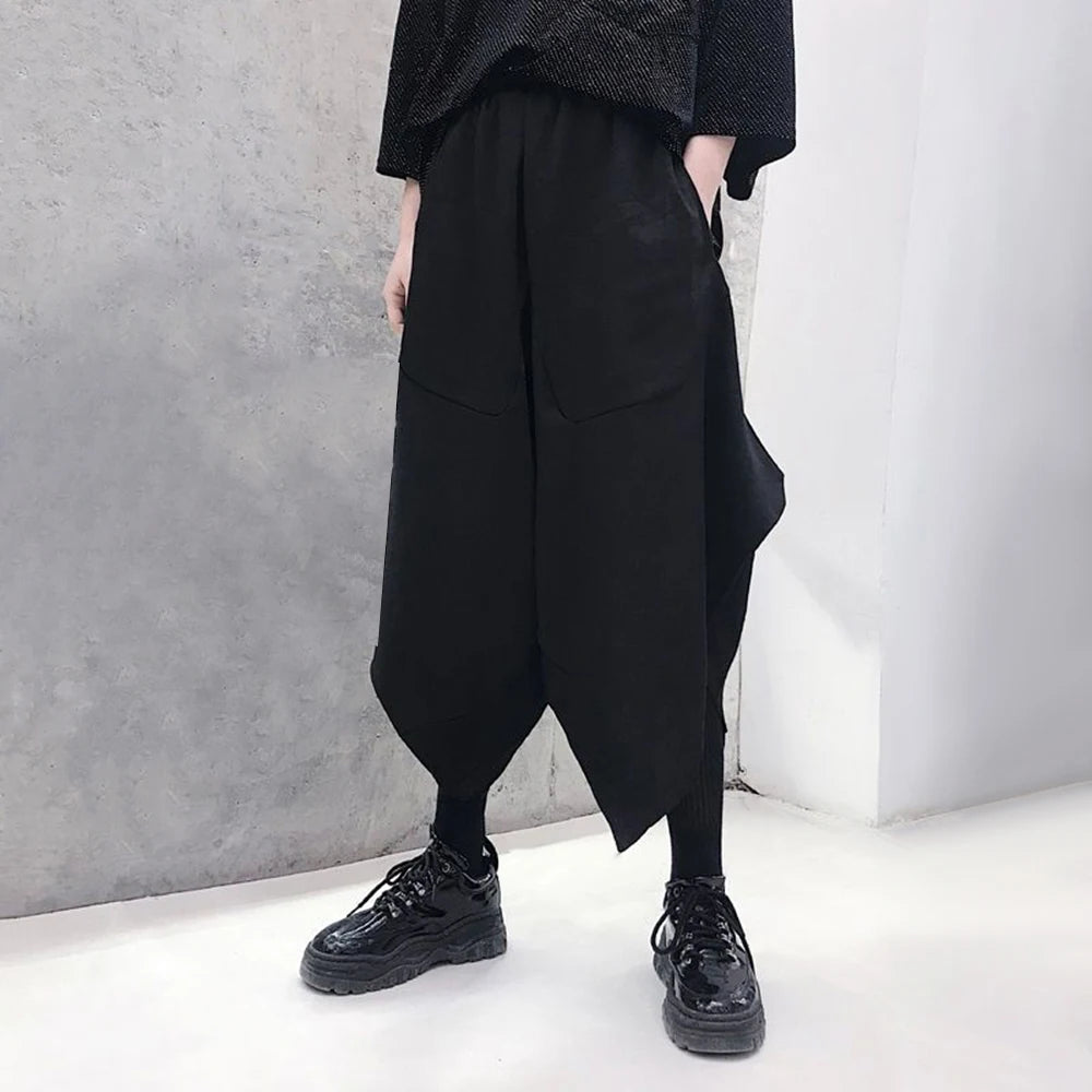 Mens Casual Irregular  Genderless Solid Color  Wide Leg Pants