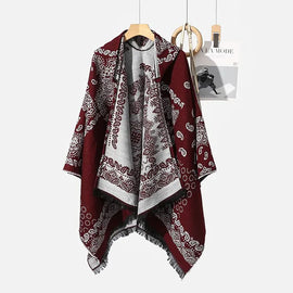 Buy wine-red Mens Cloak Cashew Flower Hooded Scarf Autumn Warm Imitation Cashmere Fashion Comfortable Trend Ethnic Scarf Men&#39;S Clothing 2024