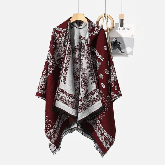 Mens Cloak Cashew Flower Hooded Scarf Autumn Warm Imitation Cashmere Fashion Comfortable Trend Ethnic Scarf Men'S Clothing 2024