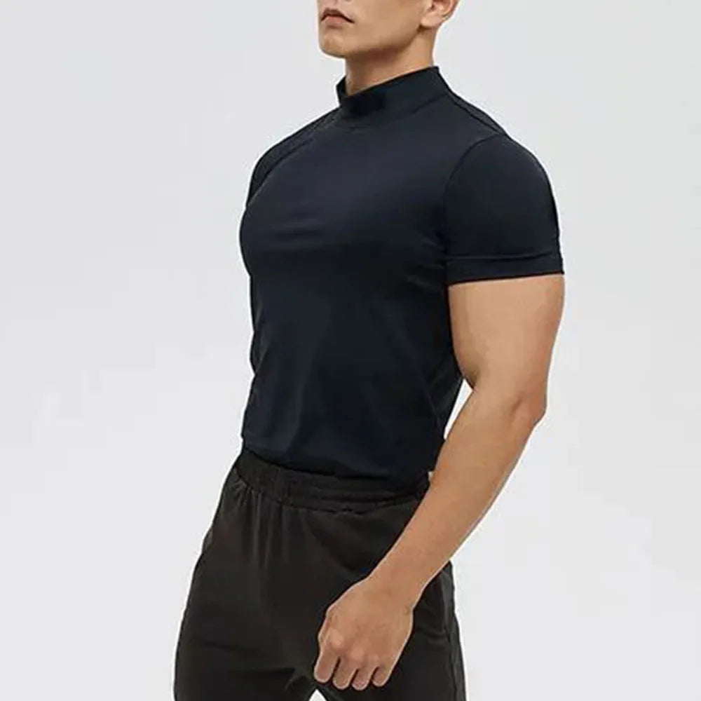 Comprar black Mens Genderless Casual Solid Color Elastic T-Shirt