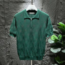 Mens T-Shirt Summer Polo Shirt Ice Silk Daily Solid Grid Veins Classic Retro Short Sleeve Slim Fit Men's Trendy Tops New 2024-4