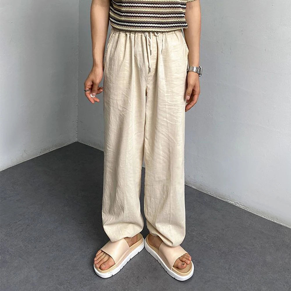 Mens Asexual Casual  Cotton Linen Straight Pants