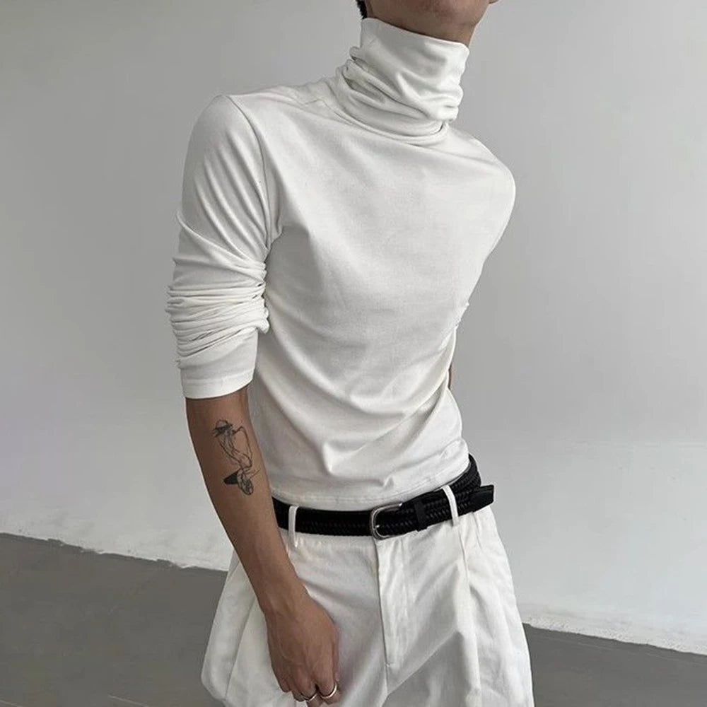 Comprar white Mens Casual Slim Shirt Genderless  Solid Color High Collar T-Shirt