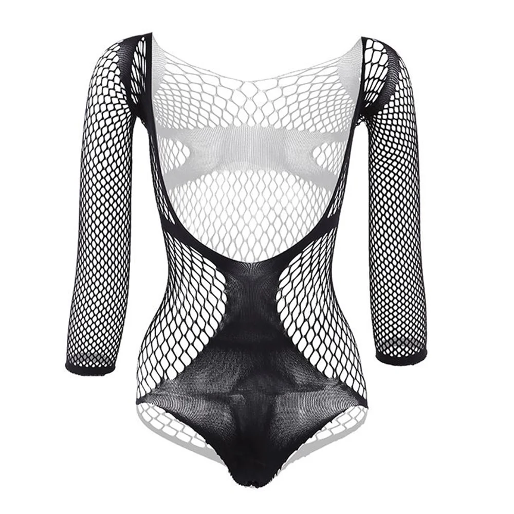 Comprar black Mens Sexy Nightclub Mesh Perspective Jumpsuit