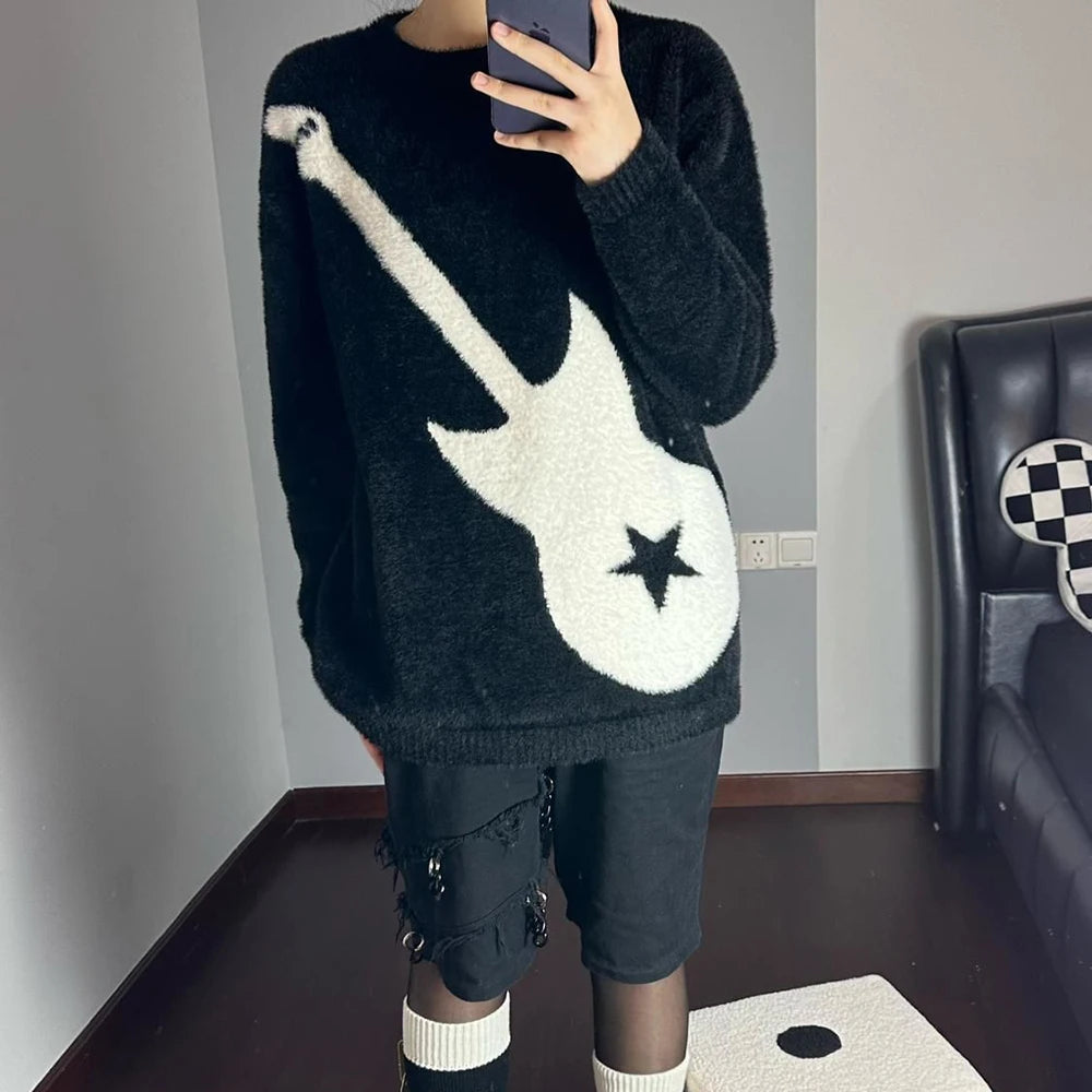 Comprar black Mens Harajuku Street Crew Neck Sweater