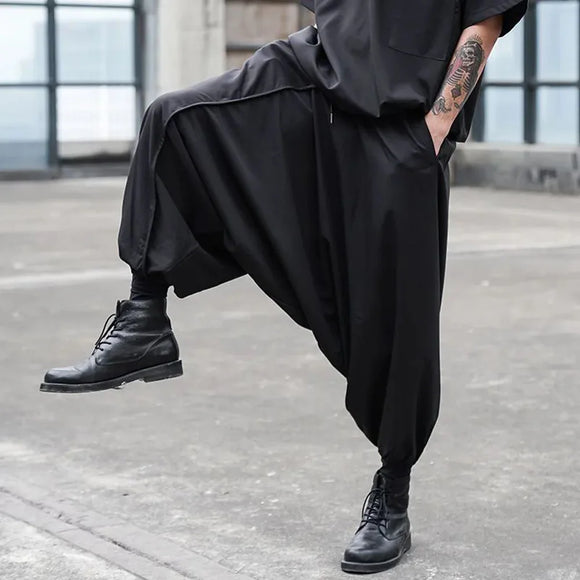 Mens Wide-Leg Cuffed Pants Y2k Gothic Harem Pants Streetwear Japanese Harajuku Campus Joggers Casual Pants Men'S Clothing 2024