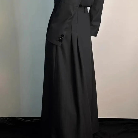 Gothic Culottes Overlap Y2K Double Layer Dark Culottes Pleated Wide Leg Niche Design Casual Pants Skirt Unisex Men's Clothing