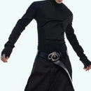 Mens Fashion Trend Heavy Three-Dimensional Armor Design Solid Color High Collar Long Sleeve Bottoming Shirt Slim Versatile Top-2