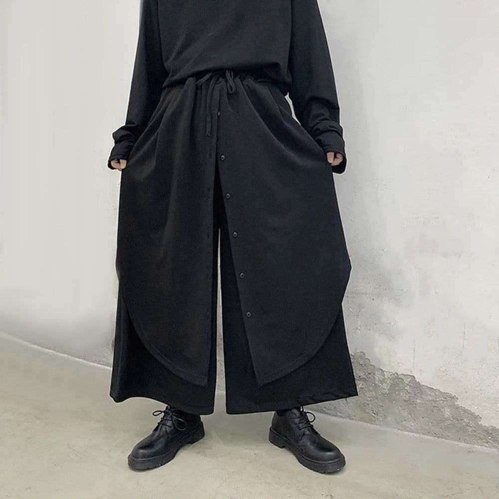 Mens asexual retro solid irregular baggy wide-leg Pants