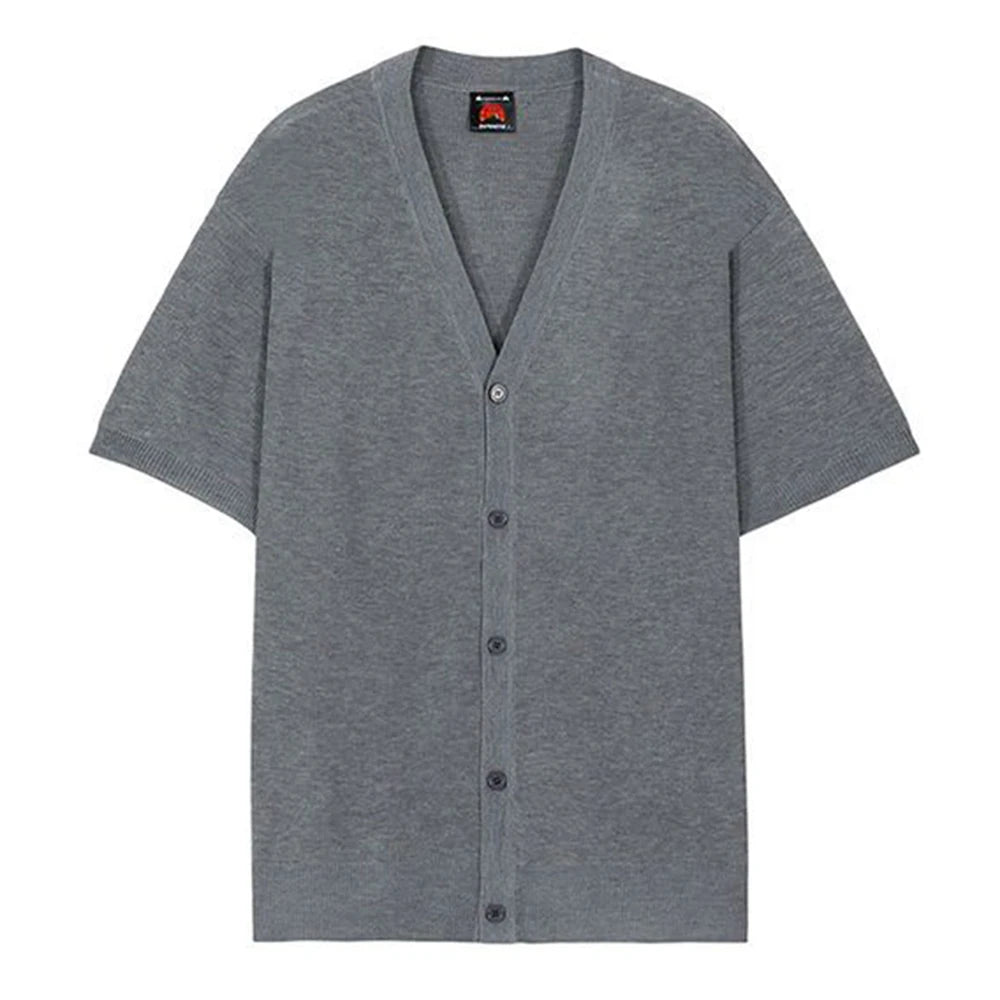 Comprar grey Mens Asexual Solid  Color Knitted V-neck Short-sleeved Blouse