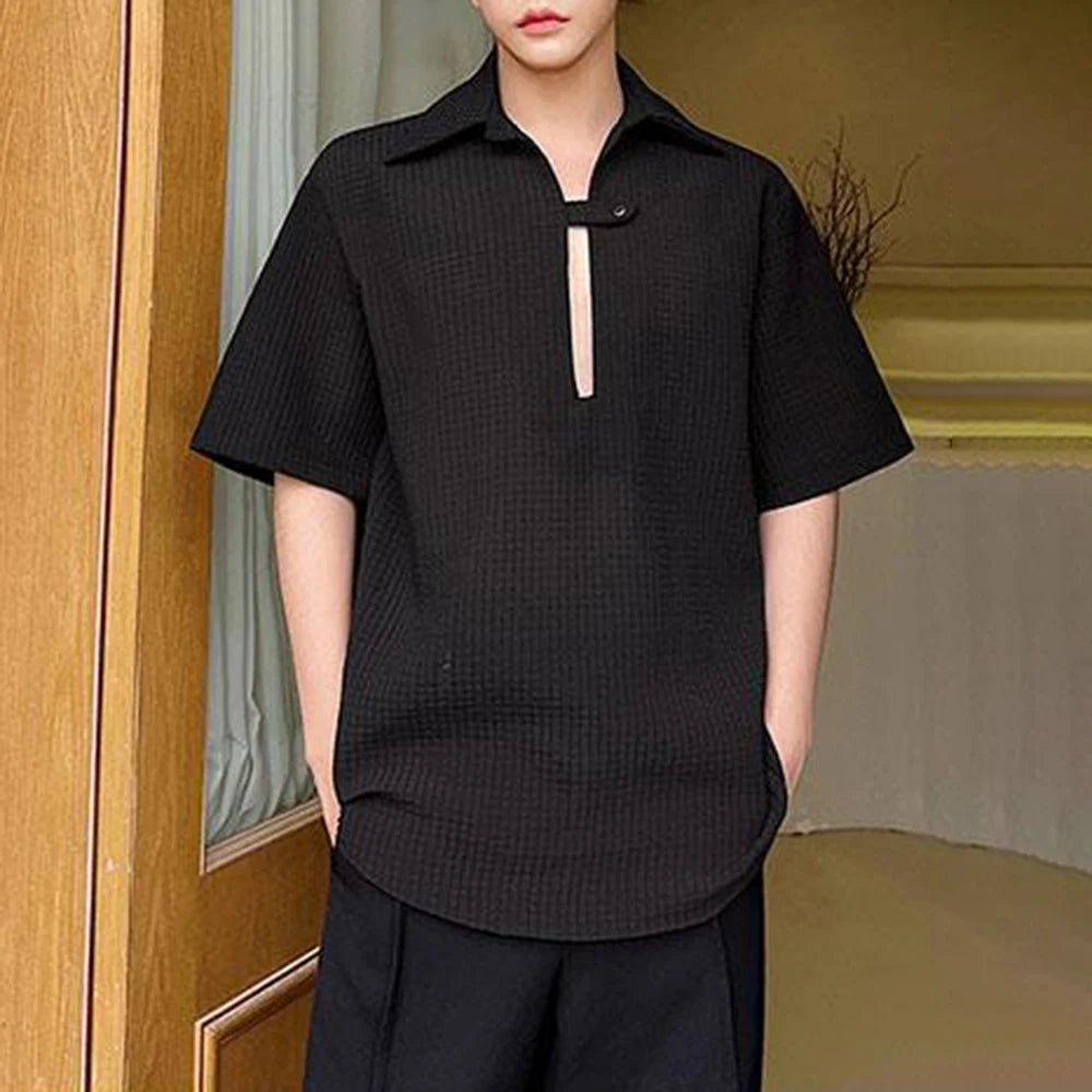 Comprar black Mens Genderless Sexy Solid Color Low-cut Short-sleeved Tops