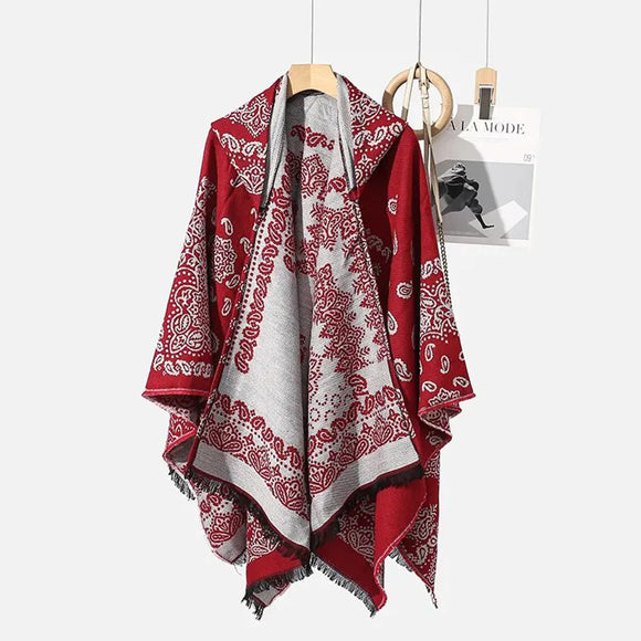 Mens Cloak Cashew Flower Hooded Scarf Autumn Warm Imitation Cashmere Fashion Comfortable Trend Ethnic Scarf Men'S Clothing 2024