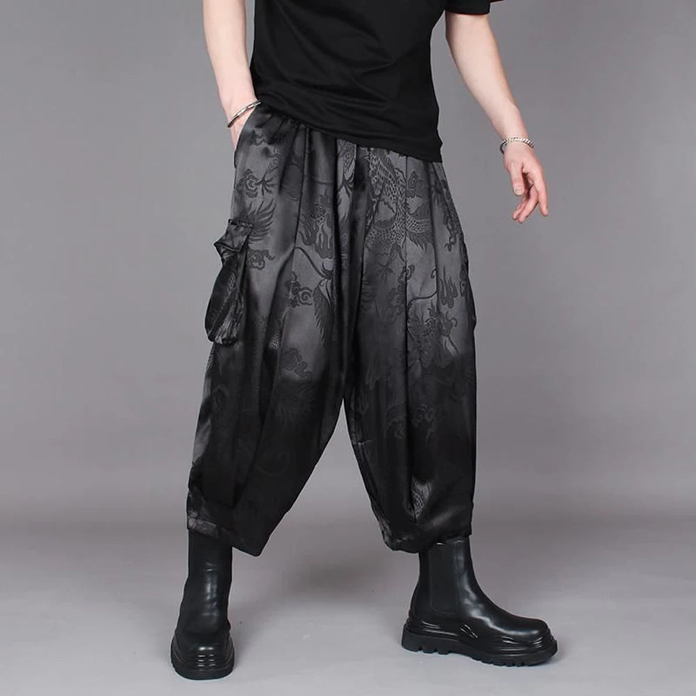 Comprar uncuffed Mens Chinese Dragon Pattern Satin Casual Pants