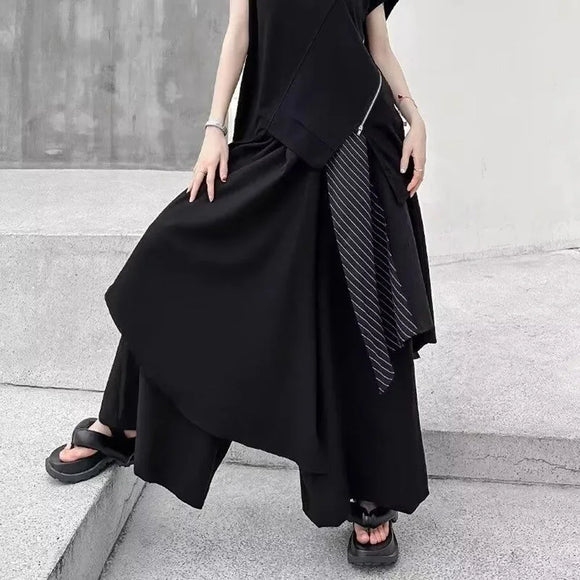 Gothic Y2k Irregular Patchwork Skirt Pants Genderless Streetwear Harajuku Pleated Samurai Pants Hakama Men'S Clothing Unisex