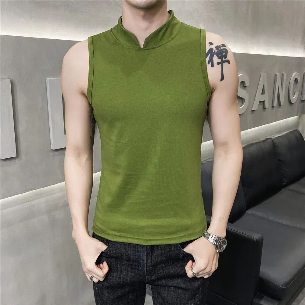 Comprar green Mens Sleeveless Fake Collar Elastic Vest