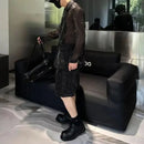 Mens Autumn Winter Shiny Hot Diamond Thin Suit Suit New Nightclub Casual Origin See-Through Mesh Sexy Two-Piece Suit For Men-3