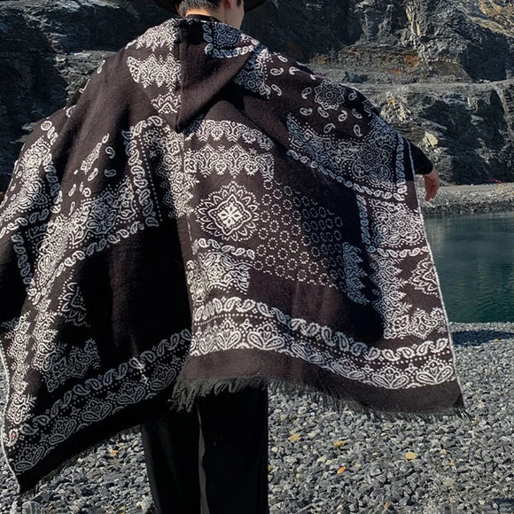 Mens Cloak Cashew Flower Hooded Scarf Autumn Warm Imitation Cashmere Fashion Comfortable Trend Ethnic Scarf Men'S Clothing 2024