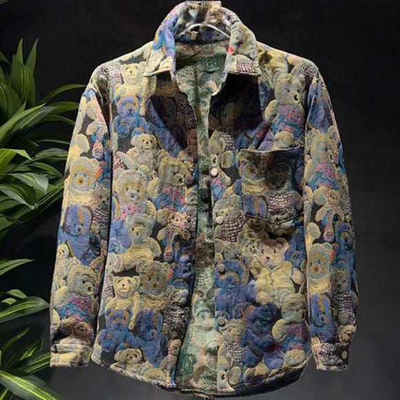 Y2k Bear Embroidered Two-Piece Set Spring And Autumn New Street Casual Long-Sleeved Jacket Loose Leggings Trousers Suit For Men