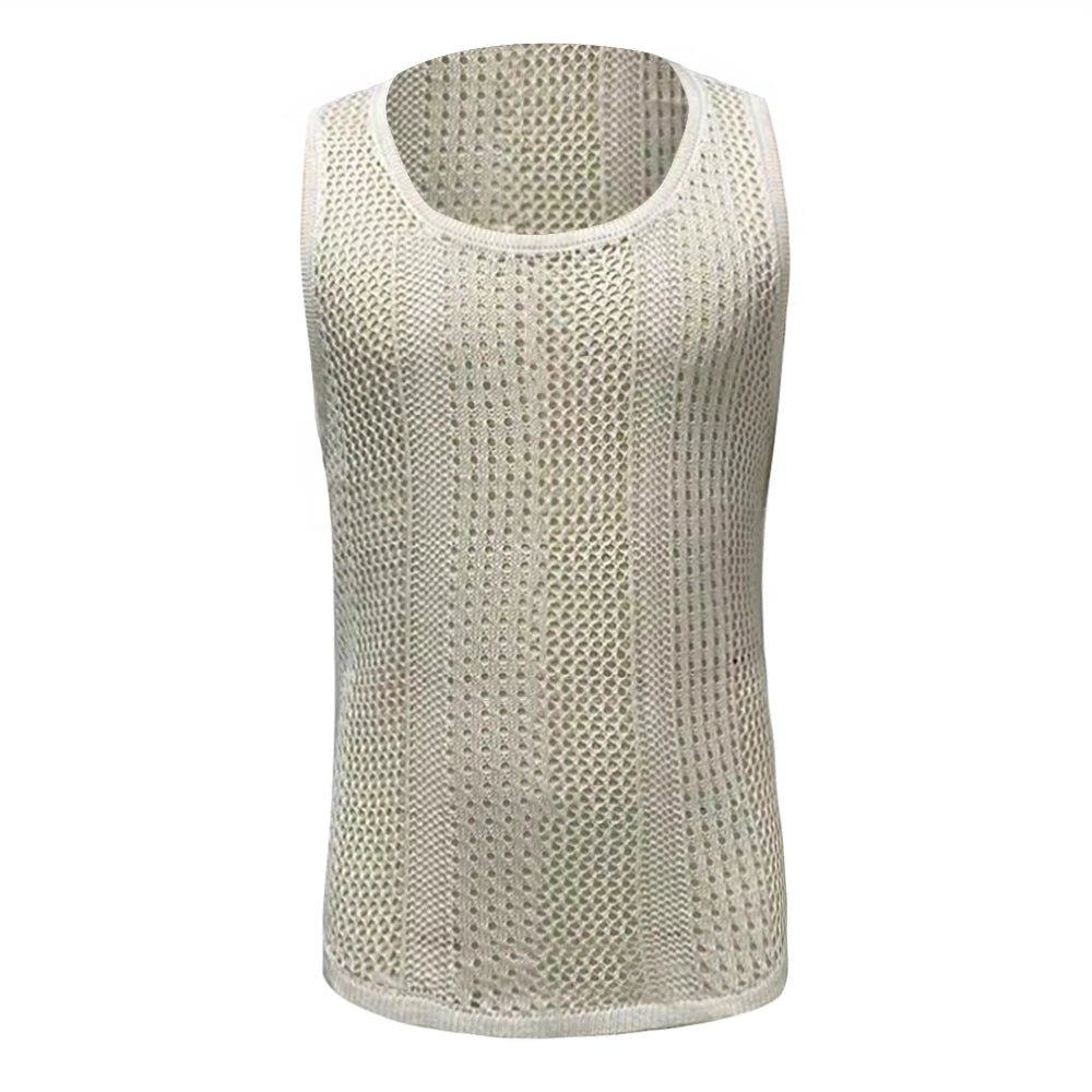 Comprar white Mens Genderless Solid Color Hollow Out Knitted Tank Top