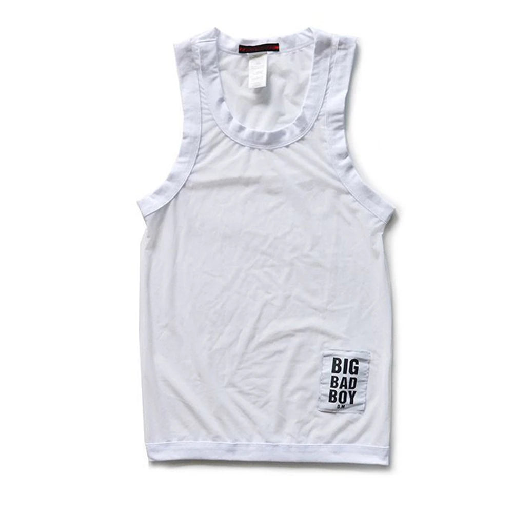 Comprar white Mens Sexy See-through  Elastic Solid Color Vest