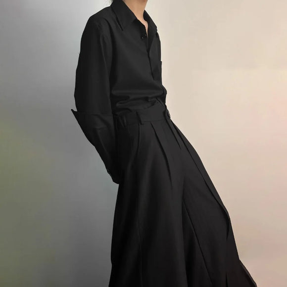 Gothic Culottes Overlap Y2K Double Layer Dark Culottes Pleated Wide Leg Niche Design Casual Pants Skirt Unisex Men's Clothing