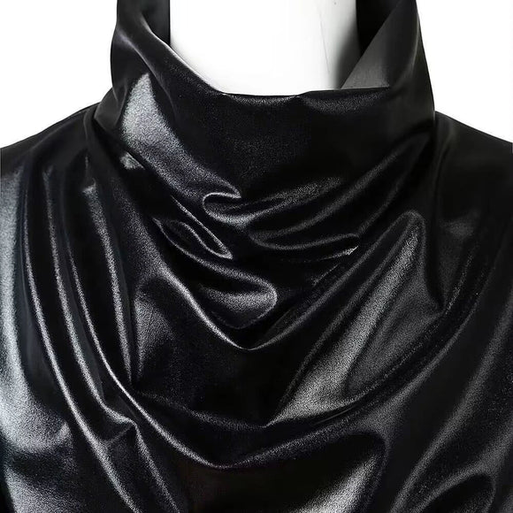 Mens Pu Leather Sweatshirt Pu Tops Streetwear Nightclub Youth Trend Campus Performance Male Long-Sleeve Tops Men'S Clothing 2024