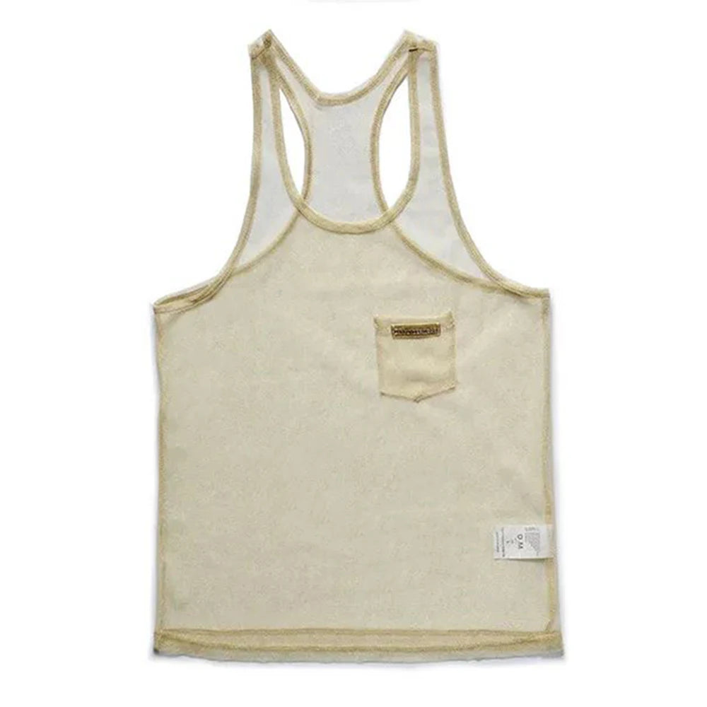 Comprar golden Mens See-Through Vest Loose Sexy Solid Color Camisole