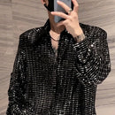 Mens Y2k Sequin Shoulder Pad Jacket Nightclub Personality Temperament Fashion Youth Long-Sleeve Performance Costumes 2024 Summer-3