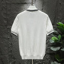 Mens Polo Shirt Summer Ice Silk Solid Classic Retro Texture Veins Short Sleeve Daily T-Shirt Youth Men's Slim Trendy Tops 2024-2