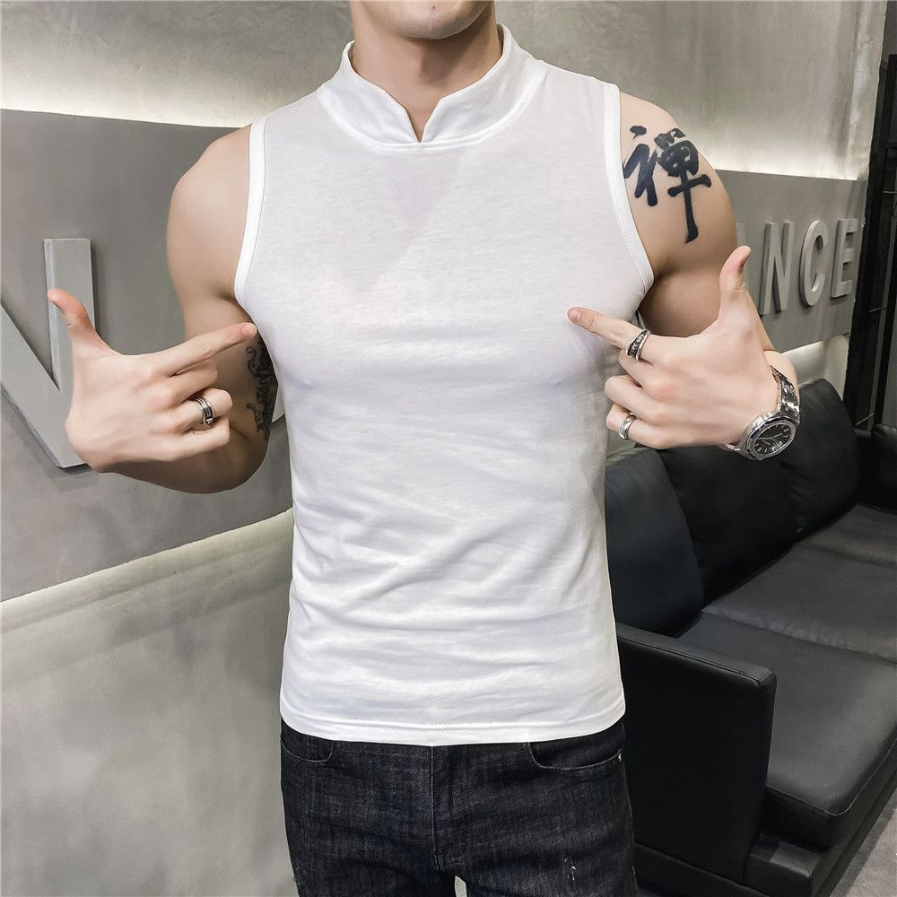 Comprar white Mens Sleeveless Fake Collar Elastic Vest