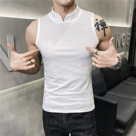 Buy white Mens Sleeveless Fake Collar Elastic Vest