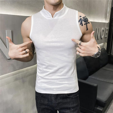 Buy white Mens Sleeveless Fake Collar Elastic Vest