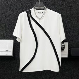 Mens T-Shirt Y2k Contrast Color Zipper Short-Sleeved T-Shirt Summer Streetwear Casual Personality All-Match Tops Men'S Clothing