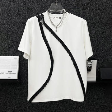 Mens T-Shirt Y2k Contrast Color Zipper Short-Sleeved T-Shirt Summer Streetwear Casual Personality All-Match Tops Men'S Clothing