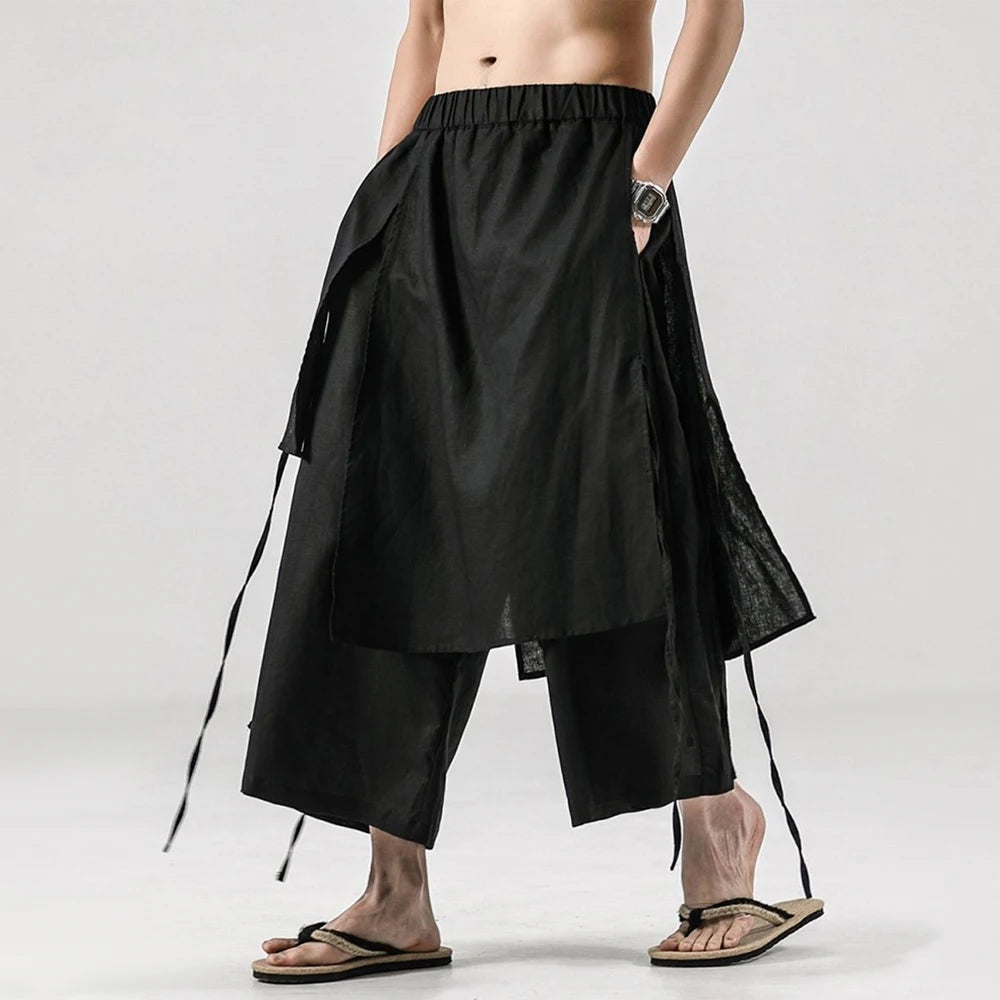 Mens Asexual Solid Double Baggy Wide Leg Pants