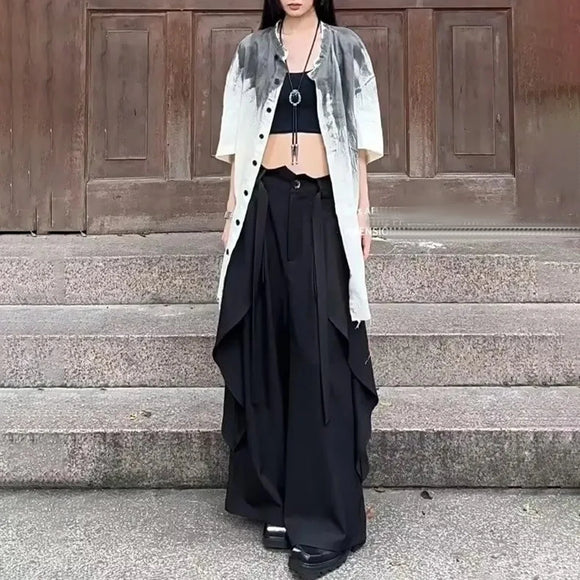 Gothic Harajuku Y2k Skirt Pants Japanese Irregular Stitching Samurai Hakama Genderless Streetwear Campus Valentines Pants Unisex