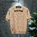 Mens T-Shirt Summer Polo Shirt Ice Silk Daily Solid Grid Veins Classic Retro Short Sleeve Slim Fit Men's Trendy Tops New 2024-5