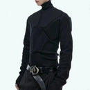 Mens Fashion Trend Heavy Three-Dimensional Armor Design Solid Color High Collar Long Sleeve Bottoming Shirt Slim Versatile Top-3