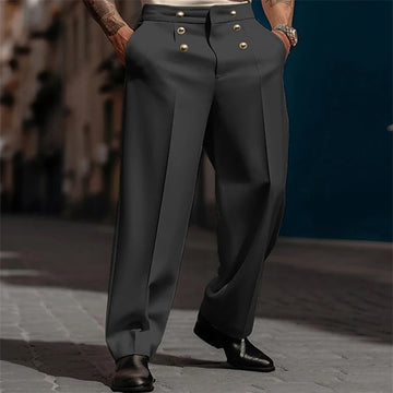 Buy black Mens Suit Trousers Cotton Blend Business Button Casual Pants Autumn British Elegant Temperament Straight Pants Men&#39;S Clothing