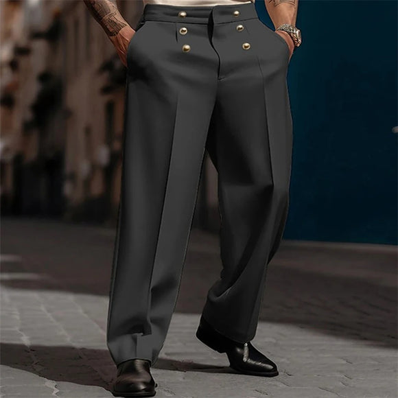 Mens Suit Trousers Cotton Blend Business Button Casual Pants Autumn British Elegant Temperament Straight Pants Men'S Clothing
