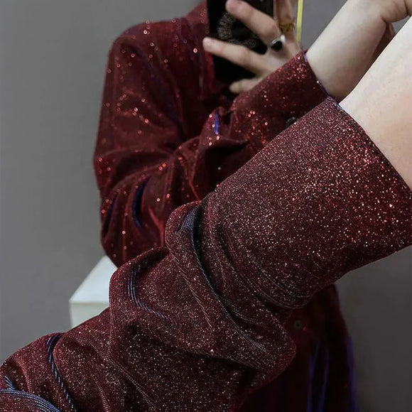 Mens Shirt Reflective Shiny Shoulder Pad Shirt Fashion Personality Temperament Performance Costume Top Men'S Clothing Spring New