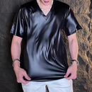 Mens T-Shirt Y2k Shiny Plain Stretch T-Shirt Spring Summer Streetwear Niche Personality Short-Sleeve Top Men'S Clothing 2025 New-2