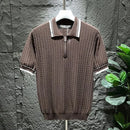 Mens Polo Shirt Summer Ice Silk Solid Classic Retro Texture Veins Short Sleeve Daily T-Shirt Youth Men's Slim Trendy Tops 2024-3