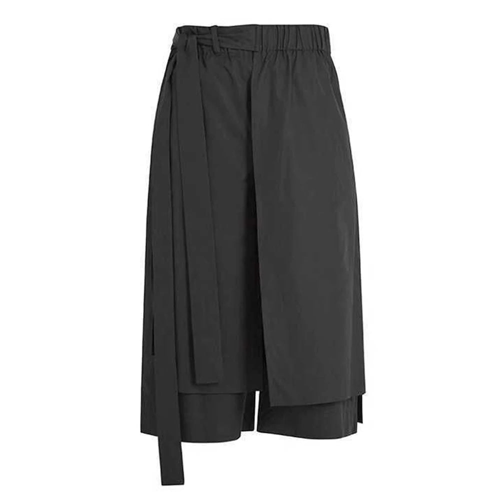 Mens Irregular Cropped Wide Leg Pants Genderless  Solid Color  Pants