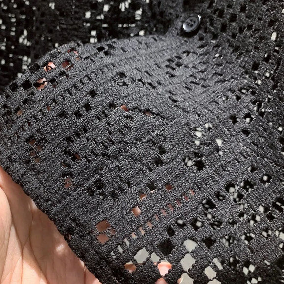 Chemise sexy vintage à manches courtes en dentelle ajourée pour homme