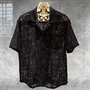 Chemise sexy vintage à manches courtes en dentelle ajourée pour homme-7